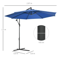 Outsunny Parasol deplasat octogonal, inclinabil, pliabil, Ø 3 m, parasol de grădină cu suport, albastru.(m-3)