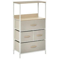 HOMCOM Comodă cameră mobilier de depozitare comodă 4 sertare din țesătură pliabile și detașabile cu rafturi deschise și cadru de metal, comodă pentru sufragerie, cameră, intrare, gri deschis(m-1)