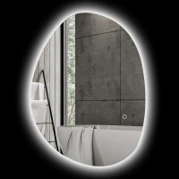 HOMCOM Oglindă de Baie Asimetrică LED 70 x 50 cm - 3 culori, anti-abur, montare murală cu comutator tactil(m-6)