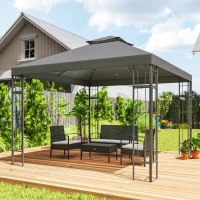 Outsunny Pavilion de grădină 3x3 m, Design cu acoperiș în două trepte, Protecție UV30+, Rezistent la UV, Protecție solară, Cadru metalic, Gri închis(m-2)