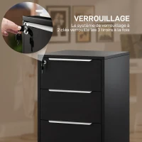 HOMCOM Sertar de birou cu roți cu 3 sertare și lacăt, mobilier depozitare birou pe roți, 40 x 40 x 63,5 cm, negru(m-4)