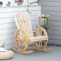 Outsunny Fotoliu de Grădină Adirondack cu Leagan Rocking Chair Stil Rustic Șic brațe Roți de Căruță Lemn de Brad Natural(m-2)