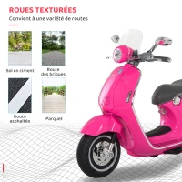 HOMCOM Vespa scooter électrique enfants, moto électrique enfants 6 V avec musique, klaxon, phare, 108x49x75cm, rose(m-6)