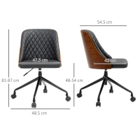 Scaun de birou Vinsetto, Scaun de birou, Scaun rotativ acasă, Scaun de birou reglabil ergonomic cu roți pivotante 360°, Spumă PU Negru 48,5 x 54,5 x 81-87 cm(m-3)