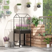 Outsunny Pătrat de grădină pe picioare cu capac din plastic, jardiniere ridicată cu roți și orificiu de drenaj 67 x 69 x 147 cm negru(m-3)