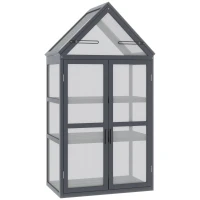 Seră mini Outsunny cu 3 nivele, sere pentru plante cu acoperiș rabatabil, uși duble din lemn, policarbonat rezistent la intemperii, natural, 70,5 x 42 x 132 cm(m-6)