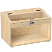 PawHut Cușcă pentru hamster din lemn, cu capac deschis, fereastră din acrilic 55 x 35 x 35 cm, efect lemn natural(m-6)