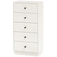 HOMCOM Comoda 5 sertare, mobilier de depozitare inalt si ingust, stil modern pentru camera de zi, living - 47x29x95cm, alb(m-6)