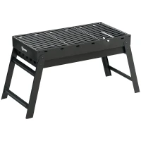 Outsunny Grătar la cărbuni de lemn pliabil portabil Grătar BBQ pe picioare cu tava de cărbuni detasabila 74L x 30l x 37H cm(m-1)