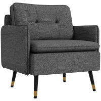 HOMCOM Fotoliu scandinav cu spătar capitonat cu trecere în material 76 x 68 x 80 cm gri și picioare din metal negru și auriu(m-7)
