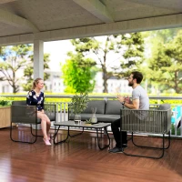 Outsunny Set mobilier de grădină din poliratan, canapea, fotoliu, masă, perne impermeabile, maro, gri închis(m-2)