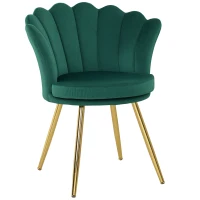 HOMCOM Fotoliu coquillage scaun coafură fotoliu din catifea pentru salon camera de zi și sufragerie verde(m-1)