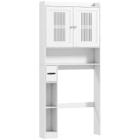 HOMCOM Mobilier WC deasupra toaletei mobilier baie cu dulap cu două uși și suport pentru hârtie 80x19,5x170cm alb(m-7)