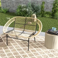 Outsunny Fotoliu de gradina pentru doua persoane din Polyrattan, rezistent la intemperii, imprimat cu design impletit din ratan, rezistent la UV, 260kg capacitate de incarcare, Kaki(m-5)
