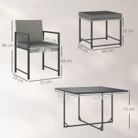 Outsunny Salon de grădină exterior din rășină împletită 8 locuri cu perne și blat de sticlă temperată, gri(m-3)