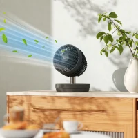 HOMCOM Ventilator de birou cu telecomandă și baterie reincarcabilă, alimentat de USB, inclinație și înălțime reglabile, negru(m-4)