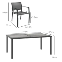 Outsunny Set de Mobilier de Grădină, Set Mobilier Grădină cu 1 Masă, 4 Scaune, 150 x 87 x 72 cm, Gri(m-3)