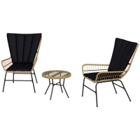 Outsunny Set de bistrou mobilier de balcon, stil Boho, rezistent la intemperii, 76 x 66 x 96 cm, Negru(m-6)
