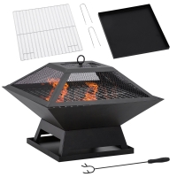 Outsunny Grătar 45 x 45 x 34cm din oțel inoxidabil cu protectie împotriva scânteilor și cârlig pentru grătar pentru grădină, balcon, BBQ camping negru