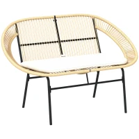 Outsunny Banc de grădină 2 locuri, banc exterior grădină din oțel, stil Acapulco, cu spătar și pernă, 126 x 72 x 83 cm, kaki(m-1)