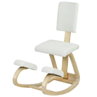 HOMCOM Cadeira Ergonómica de Joelhos com Encosto Almofadas Acolchoadas Estrutura de Madeira para Melhor Postura 51x84x93 cm Creme(m-11)