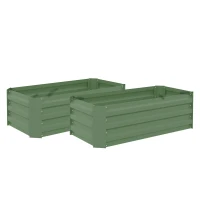 Outsunny Set de 2 paturi de legume pentru gradina dim. 100L x 50l x 30H cm - tabla de otel ondulata verde(m-7)