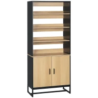 HOMCOM Bufet armoire de cuisine multi-stocare cu dulap și rafturi reglabile din lemn și oțel 75 x 35 x 175 cm(m-1)