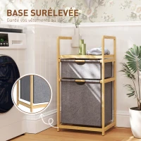HOMCOM Coș de rufe din bambus coș de rufe murdare cu 2 saci din material textil culisante și raft cu lamele, natural(m-4)