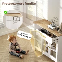 HOMCOM Bufet cu dulap cu uși din sticlă securizată nervurată, sertar, 3 compartimente deschise și rafturi reglabile, alb(m-4)