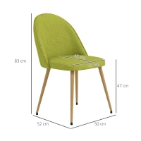 HOMCOM Set de 2 Scaune de Comedor cu Material din Lino cu Picioare din Oțel Suport 120 kg 50x52x83 cm Verde(m-3)