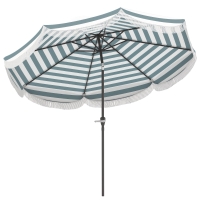 Outsunny Umbrelă de grădină 2,7 m, umbrelă de exterior inclinabilă UPF 30+ cu manivelă, 8 baleiene, albastru clar și alb