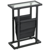 HOMCOM Masă auxiliară îngustă, cu suport pentru reviste și blat din sticlă temperată, 40 x 18 x 55,5 cm, negru
