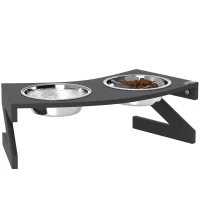 PawHut Suport pentru boluri câine ridicat cu suport, boluri câine cu 2 boluri din oțel inoxidabil de 1L 52,5 x 30 x 16,5 cm negru(m-1)