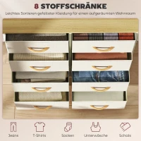 HOMCOM Schlafzimmer-Kommode mit 8 Stoffschubladen, Stahlstreben, Holzoberfläche, 4 Aufbewahrungstaschen, 2 Haken, Beige(m-4)