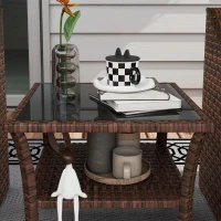 Outsunny Masă de cafea pătrată din rășină împletită, 2 nivele, blat de sticlă securizat, 50x50x45 cm, Maro(m-3)