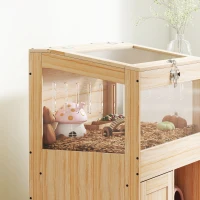 PawHut Cușcă pentru Hamster cu Spațiu de Depozitare Panouri Acrilice Vizibile Raft Reglabil 60x40x82,5 cm Natural(m-5)