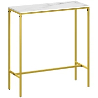 HOMCOM Masă de bar rectangulară cu blat cu aspect de marmură și cadru din oțel, 100 x 40 x 107 cm, aurie(m-7)