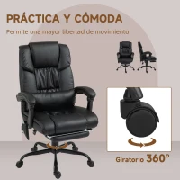 Vinsetto Scaun de Birou cu Masaj de 6 Puncte Spătar Înalt Reclinabil Înălțime Ajustabilă Suport pentru Picioare și Telecomandă Negru(m-5)