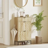 HOMCOM Mobilier de pantofi 8 perechi cu sertar glisant, 2 sertare rabatabile, rafturi reglabile, 60x24x105,5cm, stejar(m-3)
