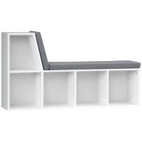 HOMCOM Biblioteca banc 2 in 1 cu 5 compartimente de depozitare si 2 perne 108 x 30 x 60 cm alb gri(m-1)