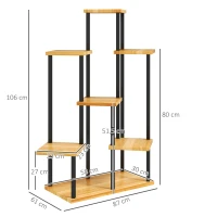 Outsunny Suport pentru plante cu 7 niveluri pentru interior și exterior, stand plante din oțel și lemn, lemn natural(m-3)