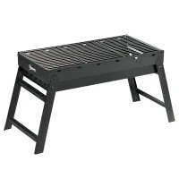 Outsunny Grătar la cărbuni de lemn pliabil portabil Grătar BBQ pe picioare cu tava de cărbuni detasabila 74L x 30l x 37H cm(m-7)