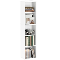 HOMCOM Bibliotecă etajeră de depozitare 5 nivele cu rafturi reglabile pentru sufragerie, dormitor, birou, 30x24x133,5cm, alb