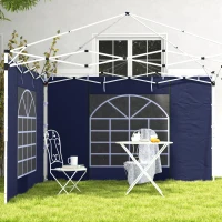 Outsunny Curtine Pavilion, Set de 2, pentru Pavilion de Grădină 3x6m sau 3x3m, cu Ferestre și Uși, Albastru(m-4)