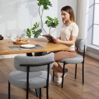 HOMCOM Set de 2 scaune de sufragerie cu spătar din material textil picioare din oțel 51 x 51 x 76 cm gri deschis(m-4)