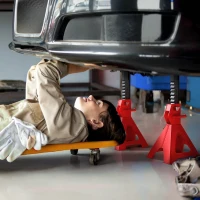 HOMCOM Set de 2 cricuri auto cricuri de ridicare capacitate 3 tone înălțime reglabilă 290-418mm cui de siguranță roșu(m-2)