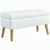 HOMCOM Bancă Tapizată cu Spațiu de Depozitare, Înveliș din Catifea, Picioare din Lemn, pentru Living, Dormitor, Hol, 80 x 35 x 40 cm, Alb(m-1)