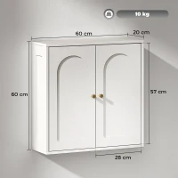 HOMCOM Dulap de perete, mobilier înalt de baie modern cu dulap cu dublă ușă și mânere aurii, 60x20x60 cm, alb(m-3)