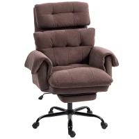 HOMCOM Chaise de bureau avec dossier réglable, fauteuil rembourré roulant, fauteuil rembourré, réglable en hauteur, en acier, Marron(m-6)