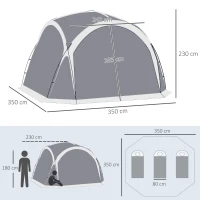 Outsunny Cort familial tip dôme pentru 6-8 persoane, 4 uși cu plasă, material Oxford, cârlig pentru lampă(m-3)